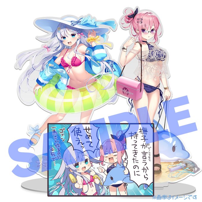 【CRYSTALiA】夏グッズの通販受付中！🍧 ぺろ描き下ろしの 撫子＆初乃 水着アクリルスタンドもご用意！