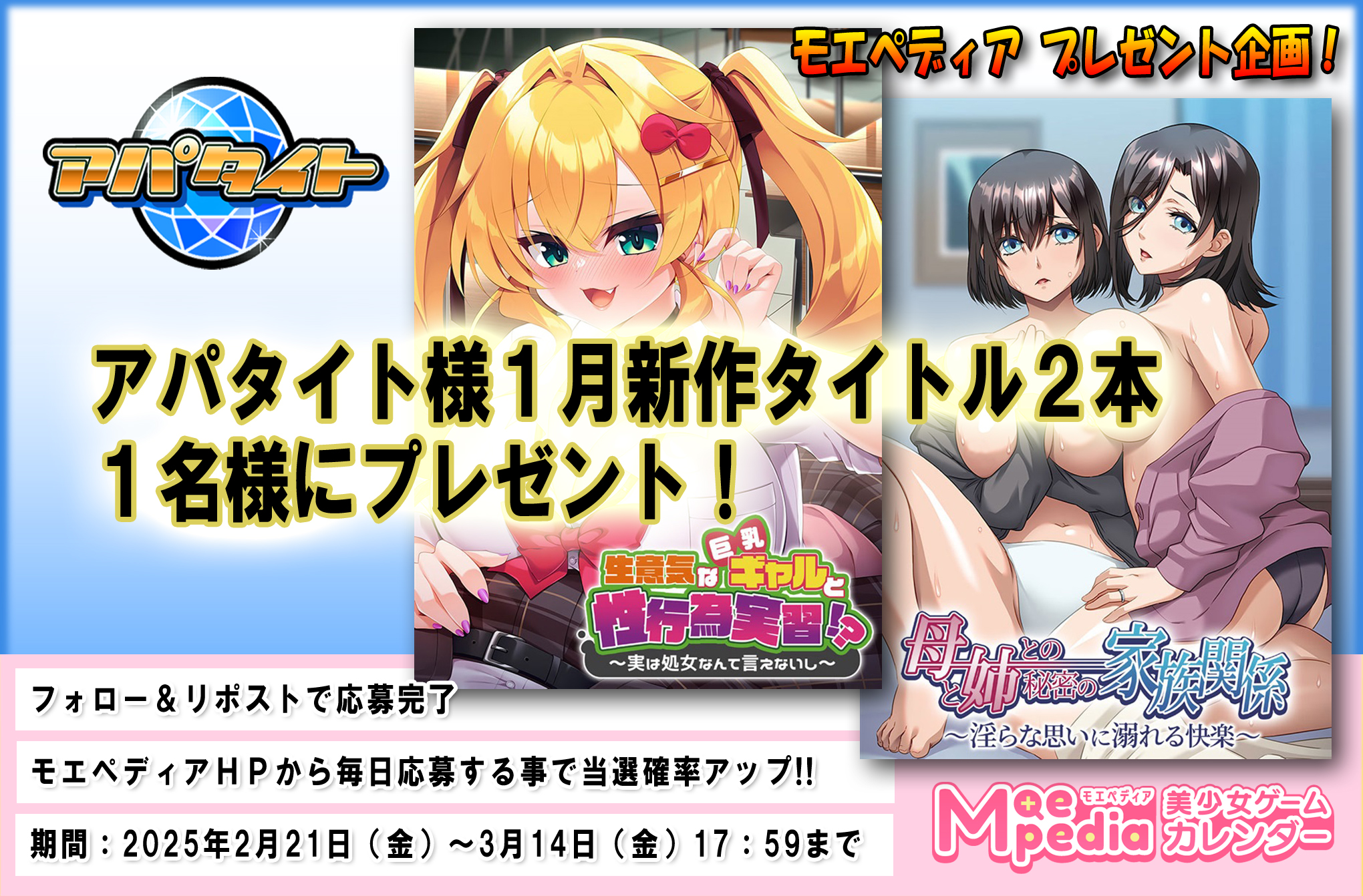 モエペディア プレゼントキャンペーン!! アパタイト様 2025年1月の新作ゲームソフト2本セット