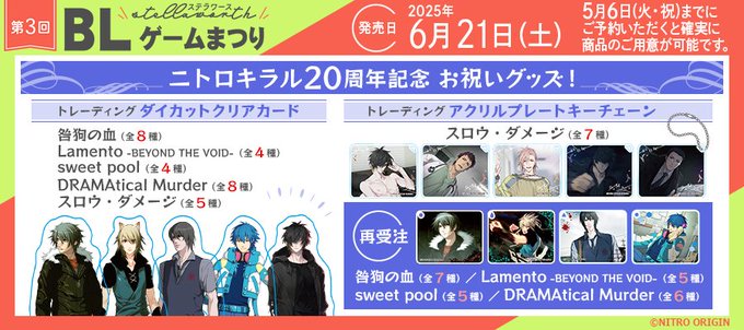 「ステラワース第3回BLゲームまつり」ニトロキラル20周年記念お祝いグッズ販売決定！