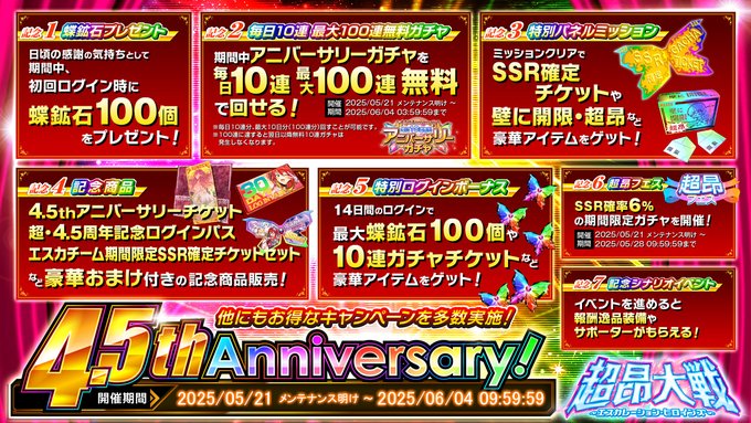 『超昂大戦 エスカレーションヒロインズ』4.5周年イベントを記念して、各種キャンペーンを実施中です！