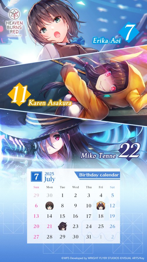 『ヘブンバーンズレッド』7月の誕生日カレンダーを配布！