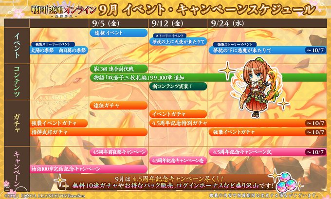 『戦国†恋姫オンライン〜奥宴新史〜』スケジュールレター2025年9月号を公開しました！