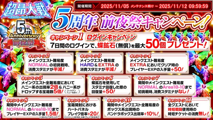 『超昂大戦 エスカレーションヒロインズ』5周年前夜祭キャンペーン開催中！