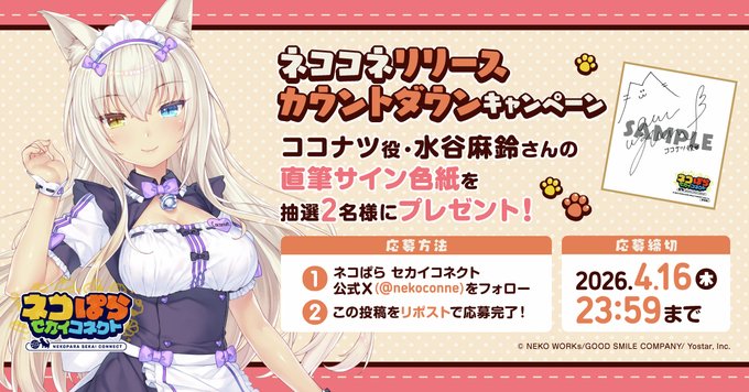 『ネコぱら セカイコネクト』カウントダウンキャンペーン🎁 ココナツ役 #水谷麻鈴 さんの直筆サイン色紙を 抽選で2名様にプレゼント！✨