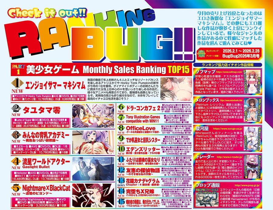 【BugBug】「BugBugのSNSに期待することは❓」5月号掲載の美少女ゲーム売上げランキング＆読者アンケート結果も大発表‼