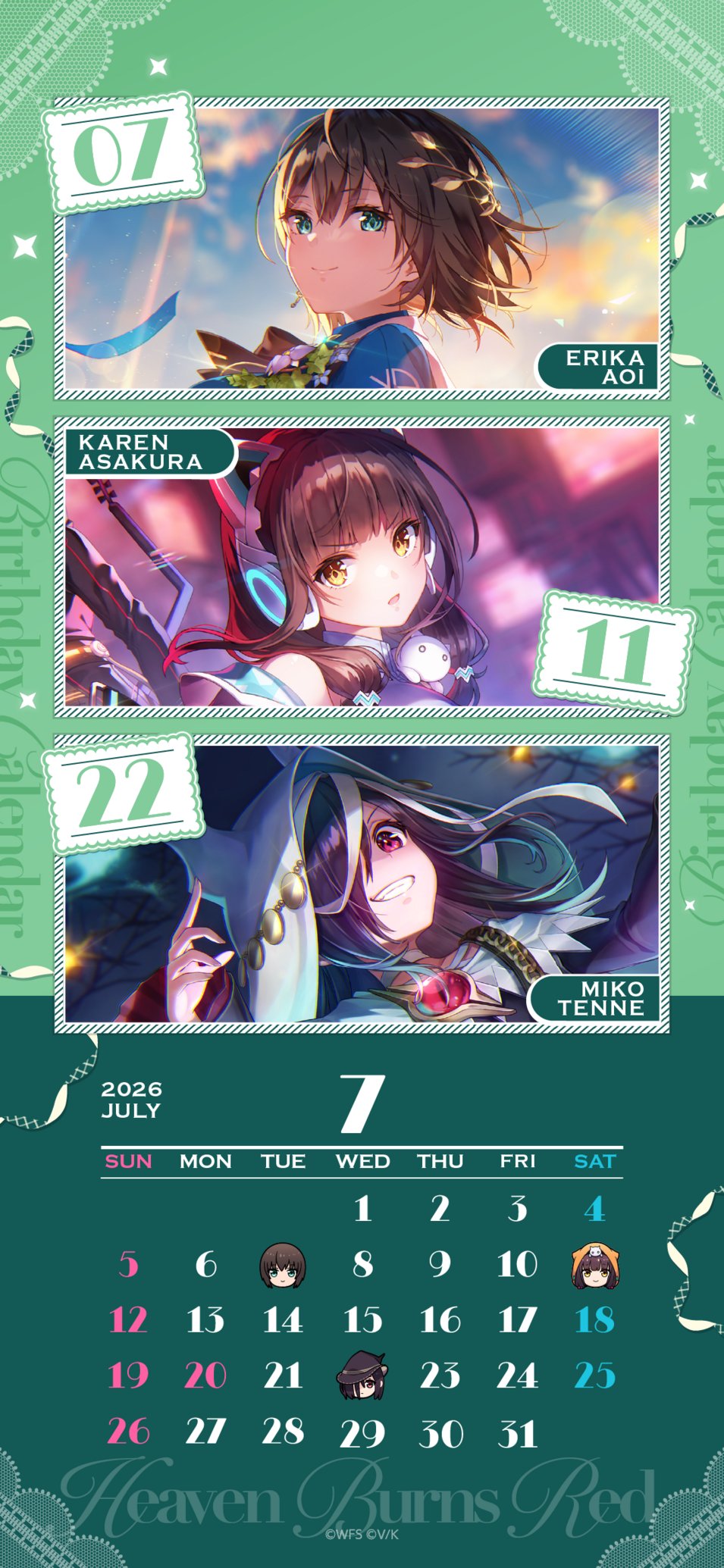 『ヘブンバーンズレッド』7月の誕生日カレンダーを配布！