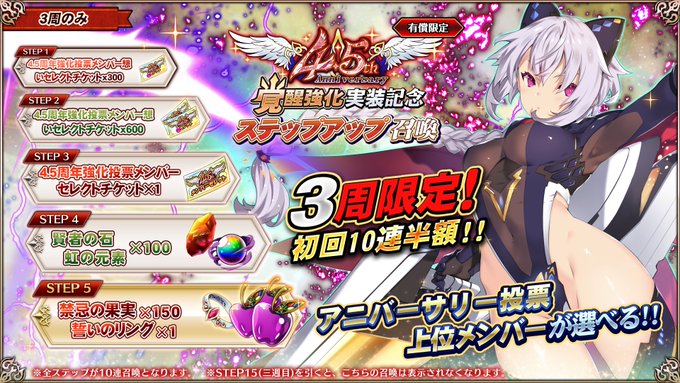 『エデンズリッターグレンツェ』「4.5周年投票上位メンバー」ピックアップ召喚、ステップアップ召喚開催中！