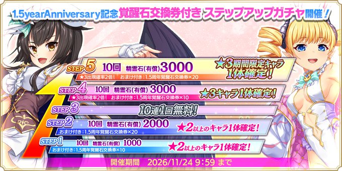 『魔王カリンちゃんRPG』✨1.5yearAnniversary記念 覚醒石交換券付きステップアップガチャ✨